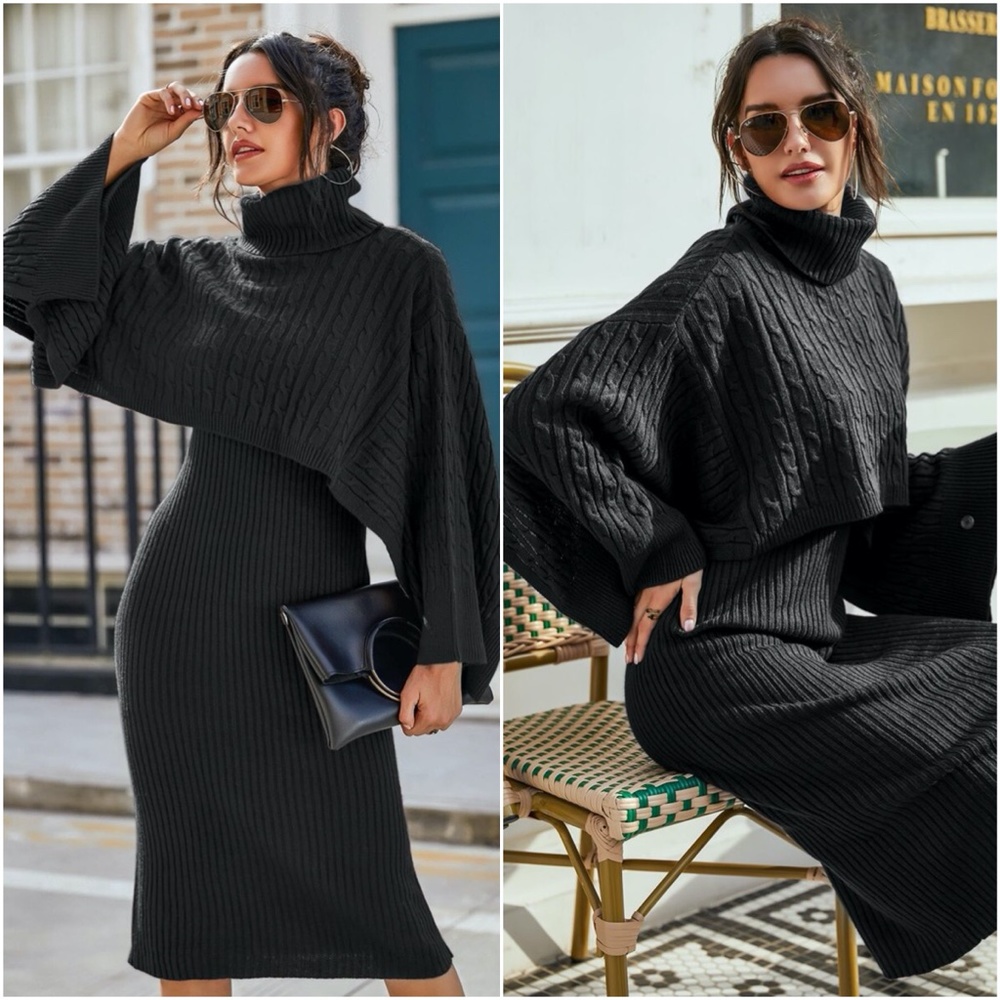 turtleneck ribbed classic knit sweater dreSS fall - Picture 1 of 10